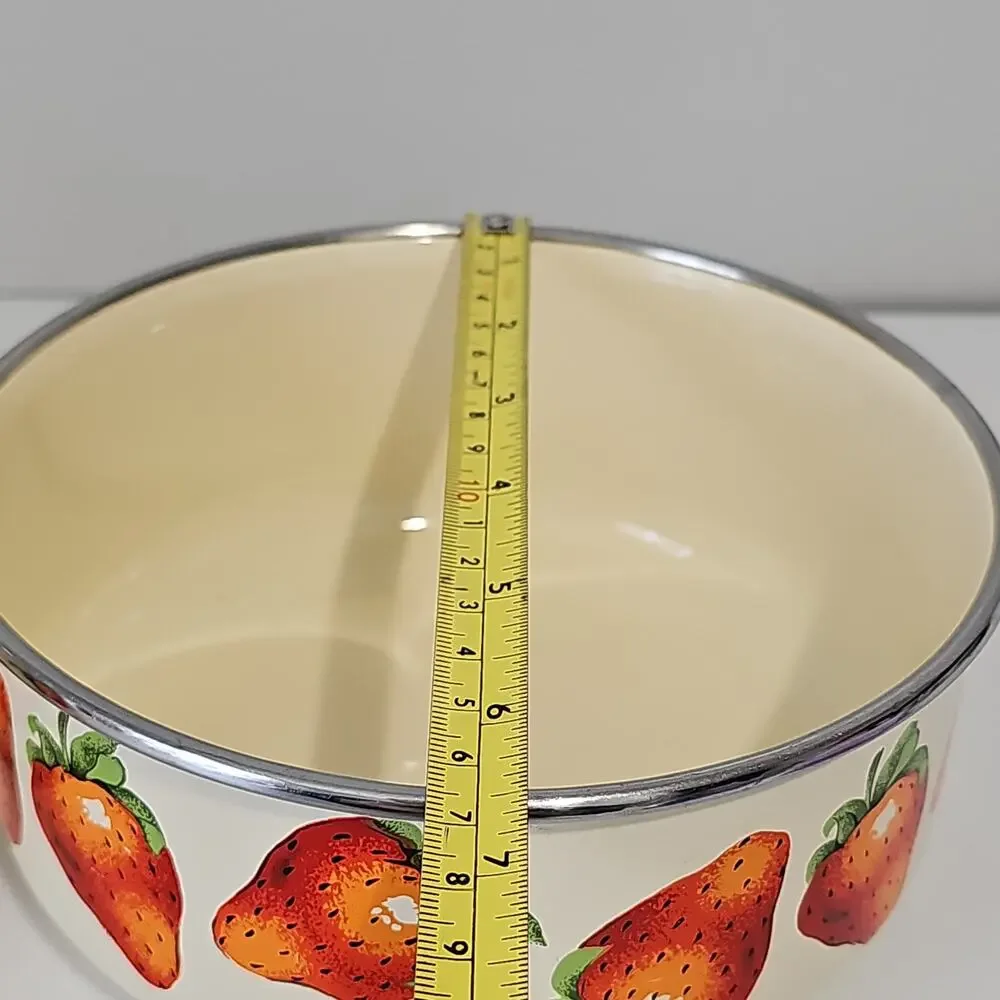 Two Vintage Kobe Enamel Bowls Cream Strawberry Nesting Mixing Cottagecore